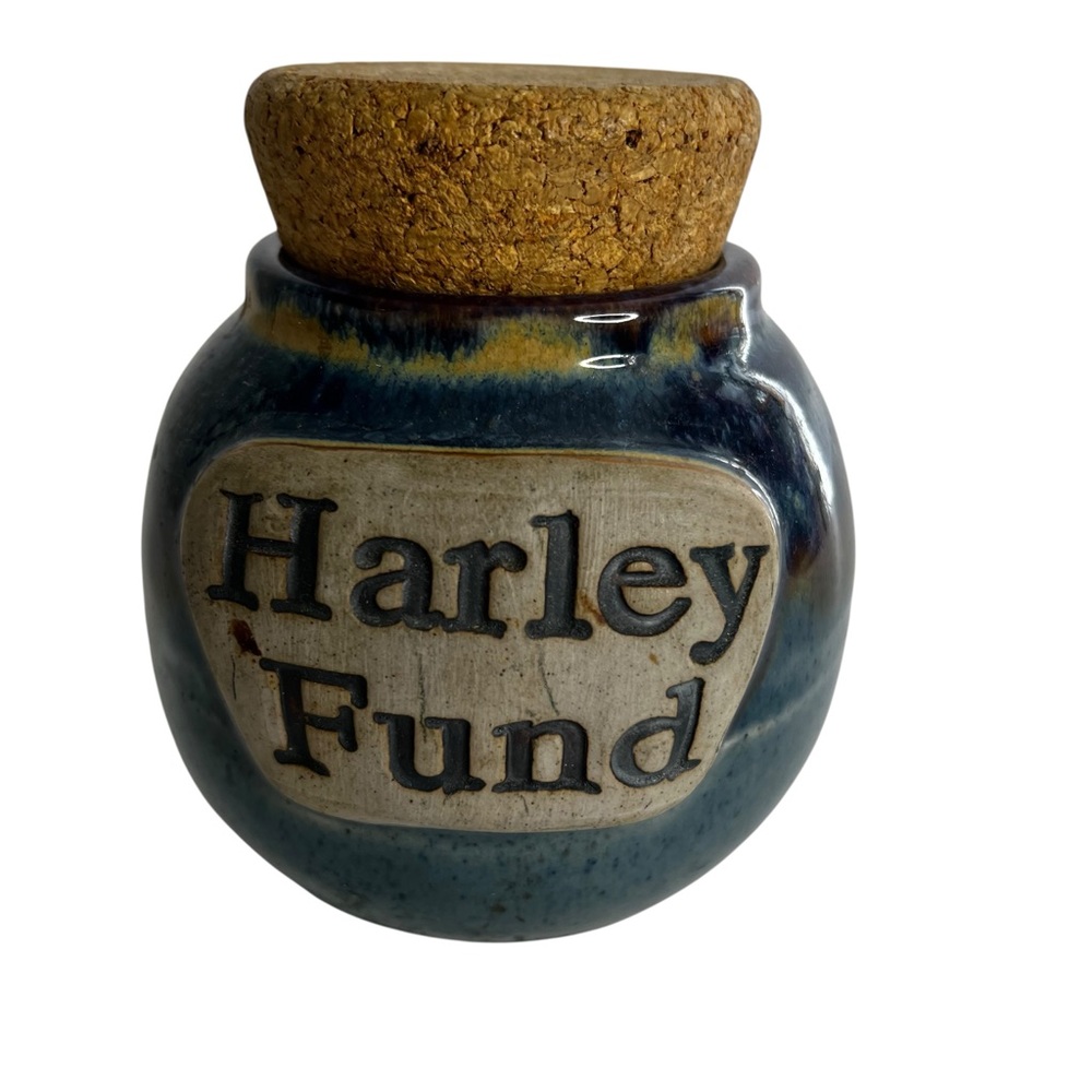 Harley-Davidson Pottery Fund Money Change Motorcycle Jar Bank With Cork Stopper